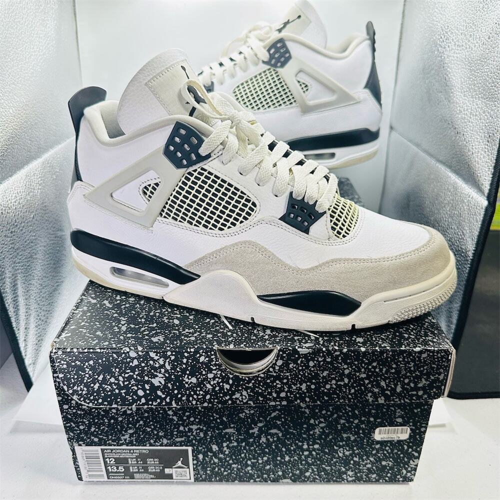 Air Jordan 4 Retro Military Black Men's Sneakers White/Black Size 12 US